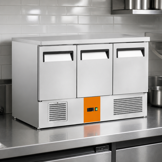 368Ltr Commercial 3 Door Counter Fridge Stainless Steel