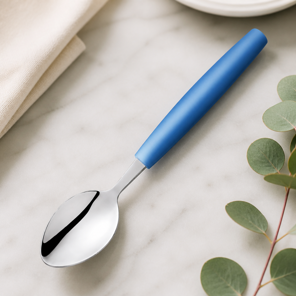 Commercial Stainless Steel Tablespoons 12 Pack Blue Handles