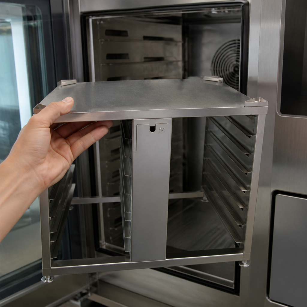 Commercial static stand for 12 x 1/1GN ovens in stainless steel