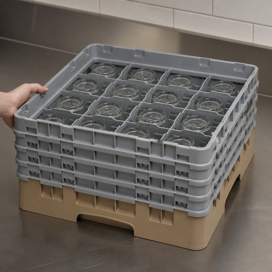 Commercial Dishwasher Rack 16 Compartments Max Glass Height 215mm