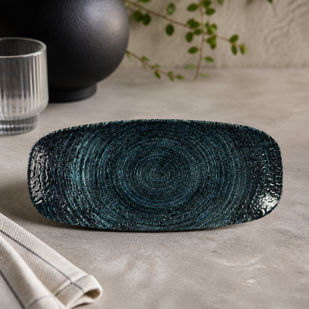 Commercial Oblong Plates 200mm Blue Super Vitrified Ceramic 12 Pack