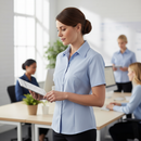 Premium Cotton Rich Classic Ladies Short Sleeve Blouse Sky Blue with Flattering Silhouette