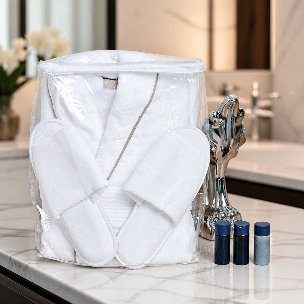 Luxury Spa Bathrobe and Slipper Set with Storage Bag