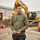 Premium Heavy Duty Crew Sweatshirt with Zipped Pockets and Durable Elbow Patches in Olive Green