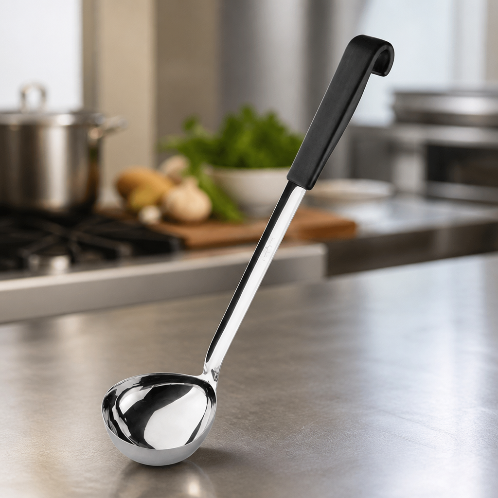 Commercial Black Handled Ladle 130ml Stainless Steel Utensil