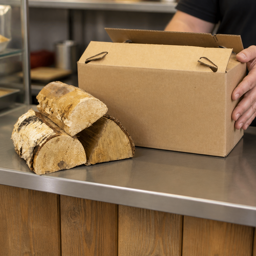Dried Hardwood Logs Box 8kg for barbecue supplies