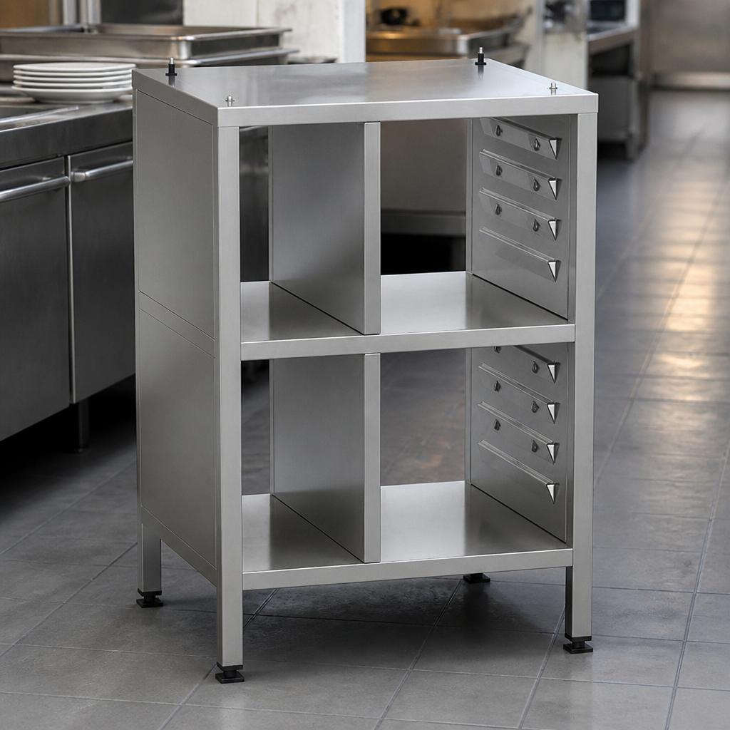 Commercial stand for XS cooking system with storage area
