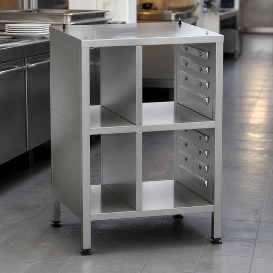 Commercial stand for XS cooking system with storage area