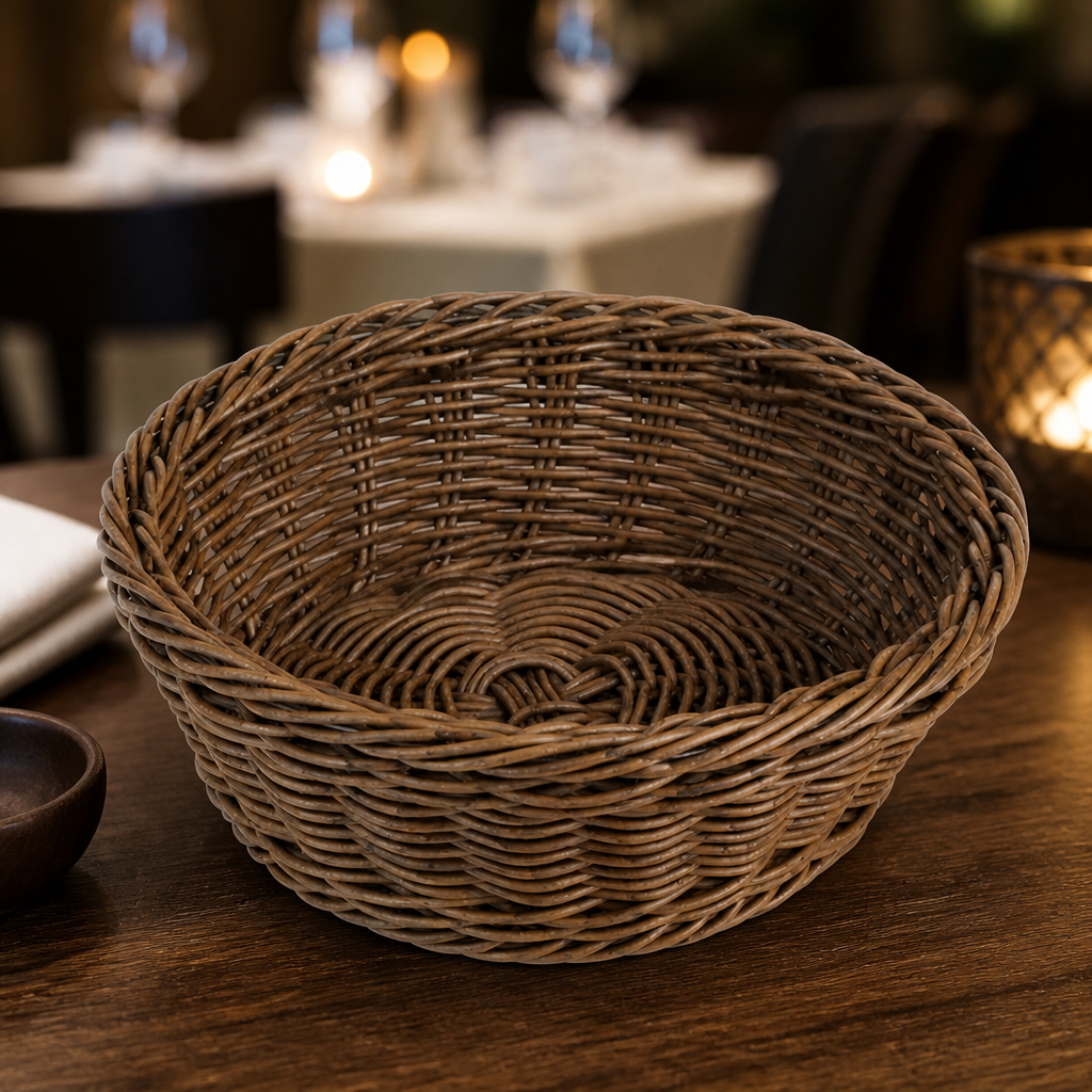Commercial Round Serving Basket 220mm Dark Brown Polywicker