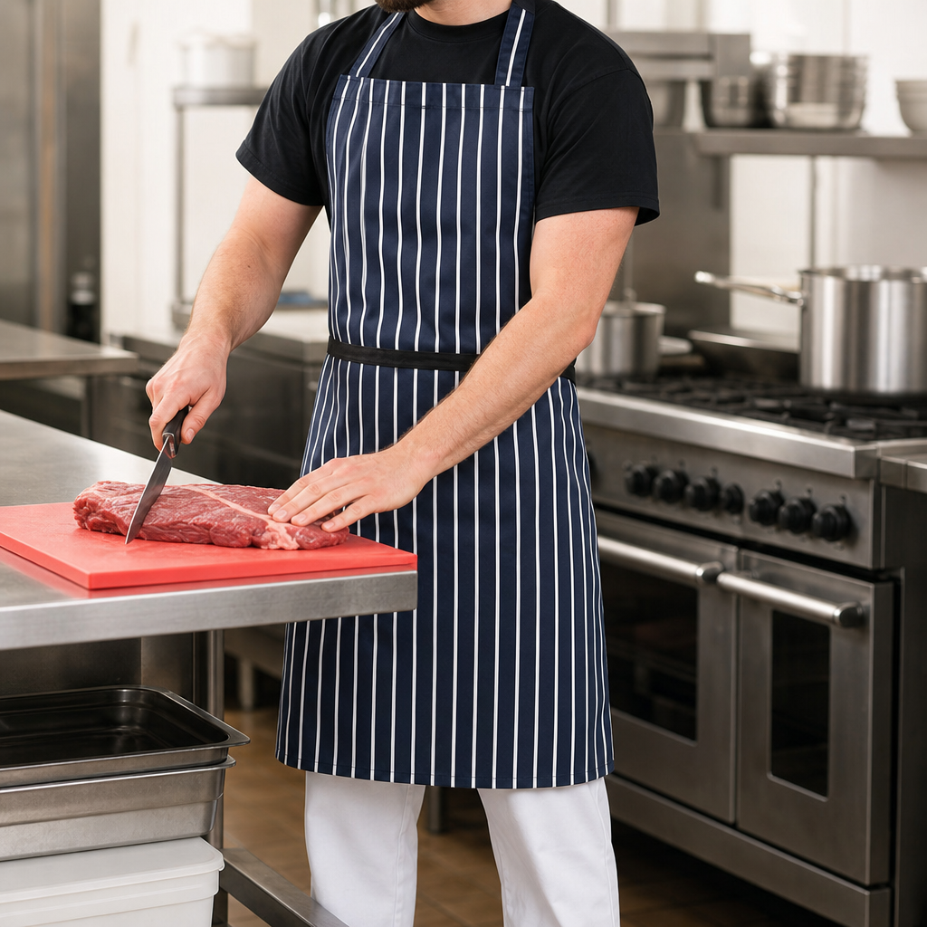 XL Butchers Stripe Bib Apron 900x1040mm Commercial Staff Apron