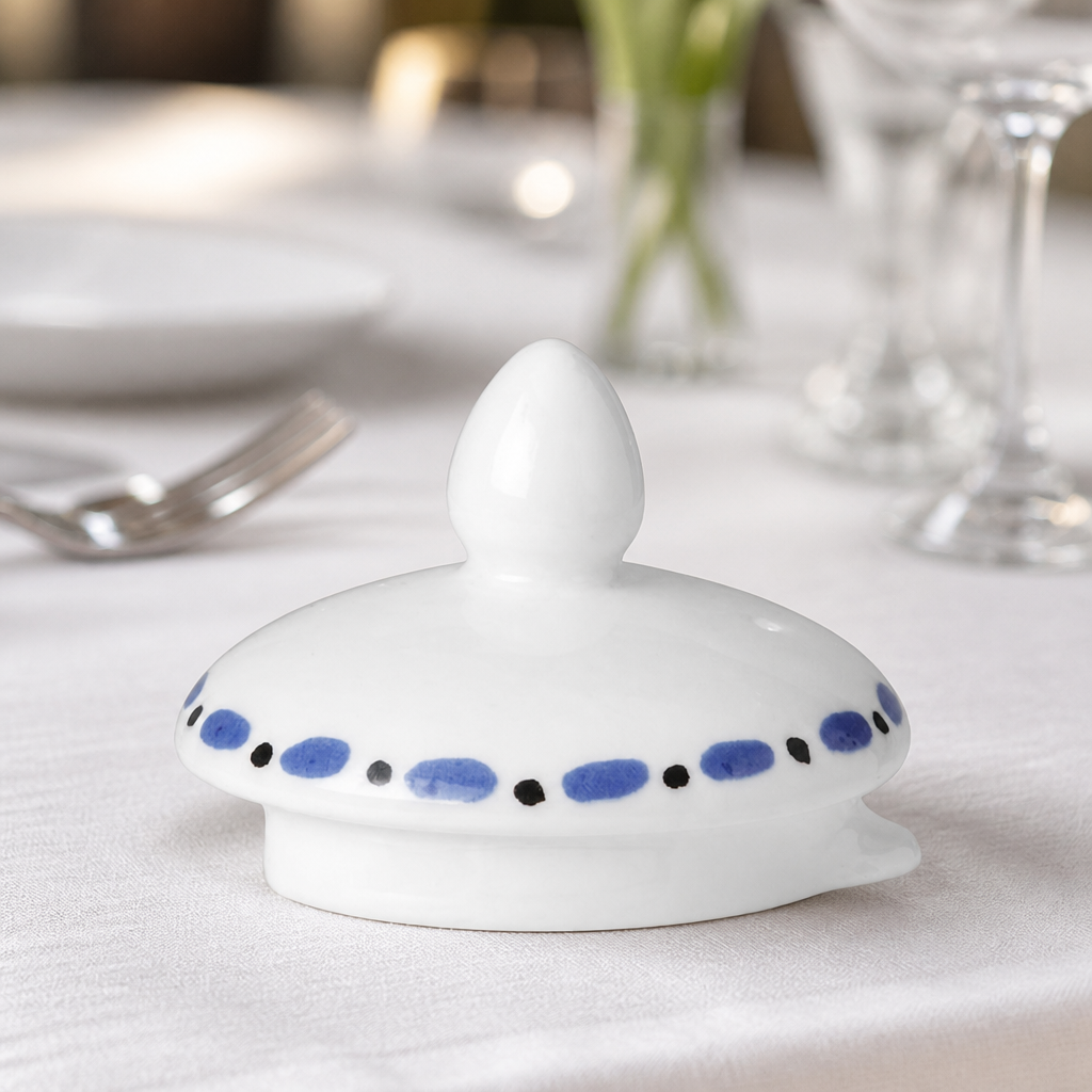 Hand-decorated blue bone china tea for one teapot lid