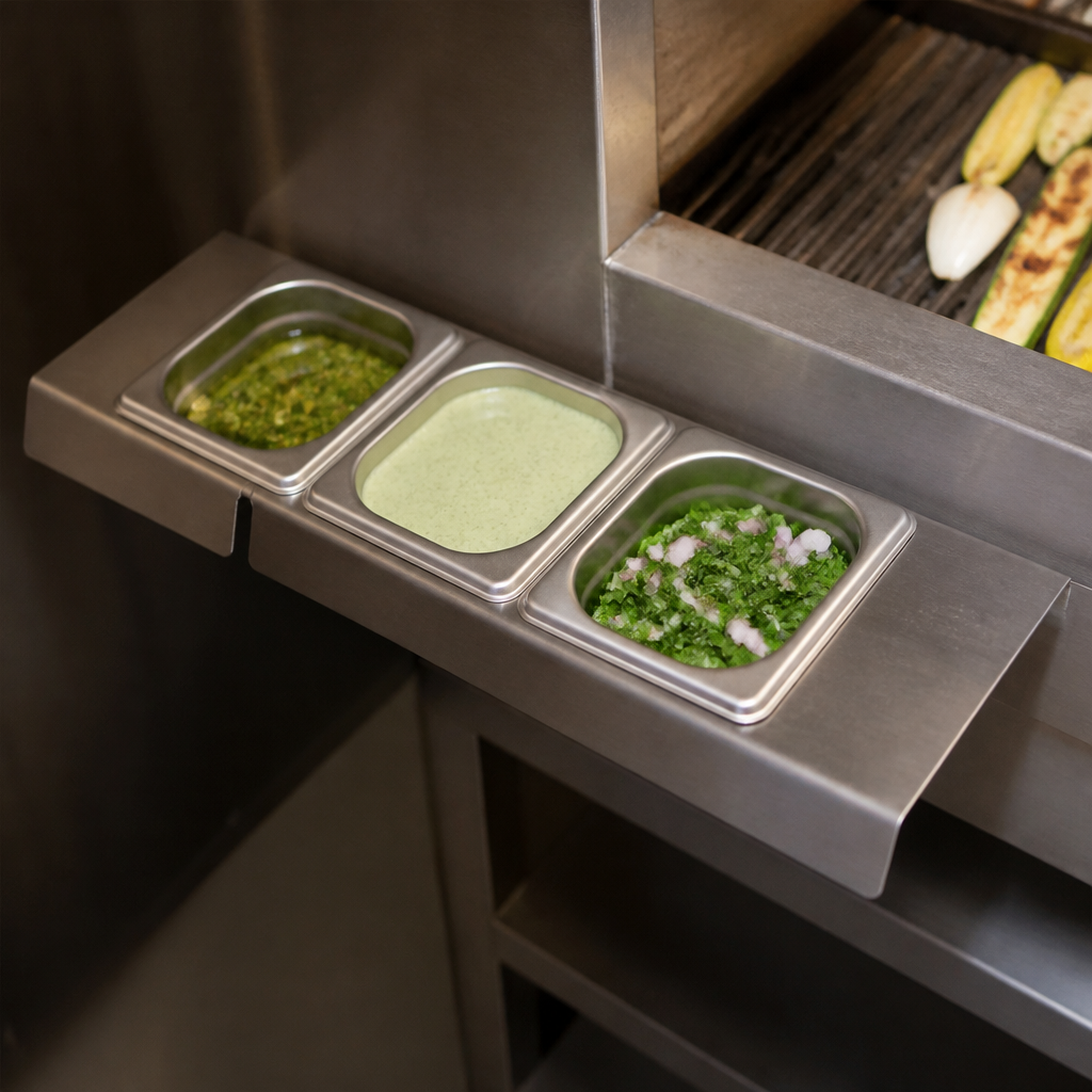 Commercial Condiment Holder for Chargrill, fits 3 x containers