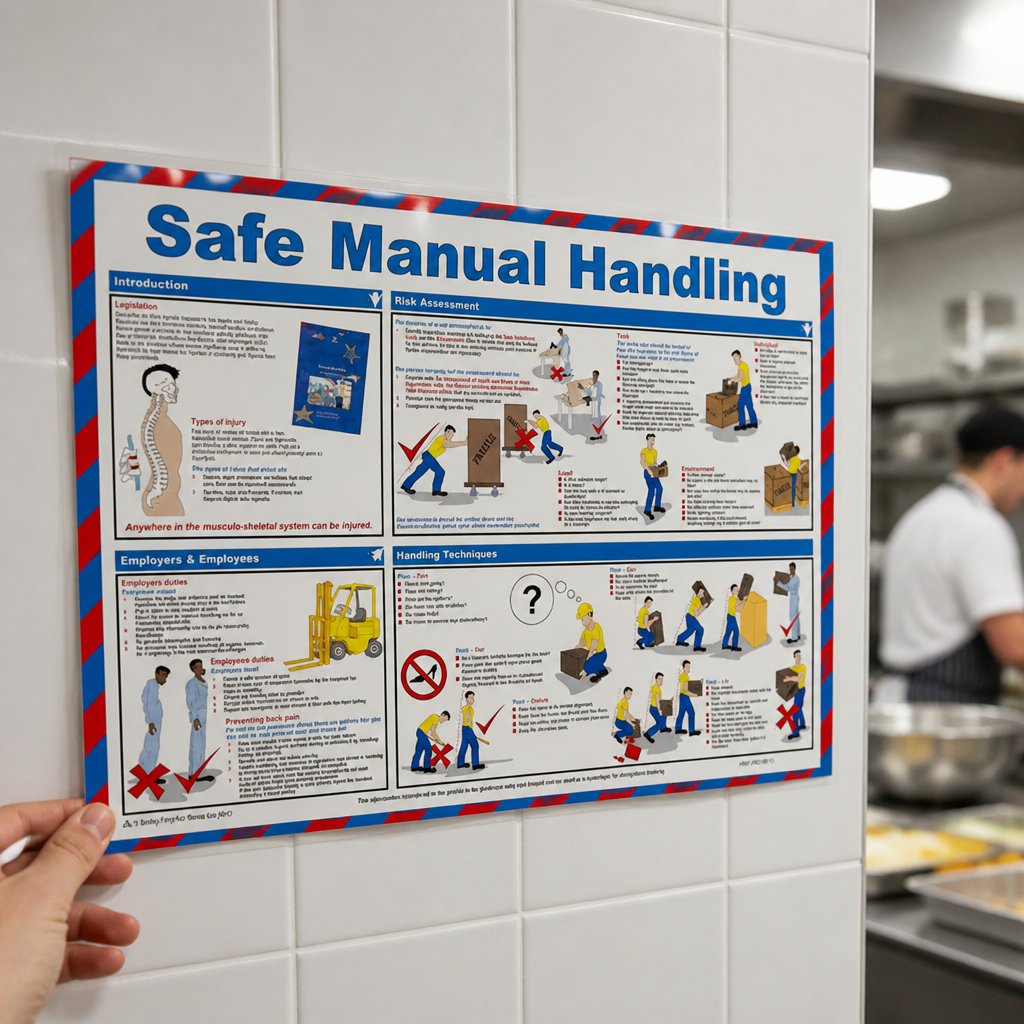 Laminated Manual Handling Safety Poster 590x420mm Commercial Use
