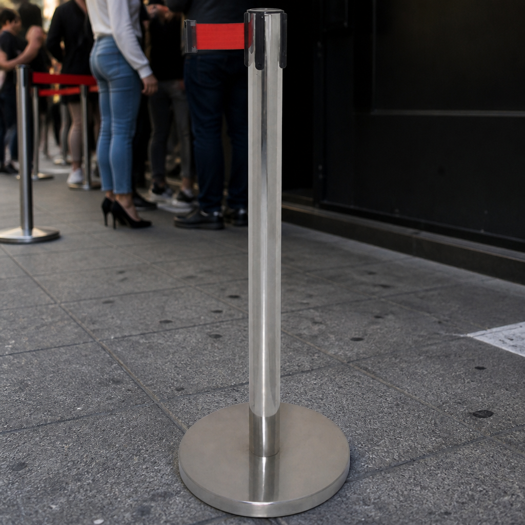 Commercial Queue Barrier with 3m Red Retractable Strap