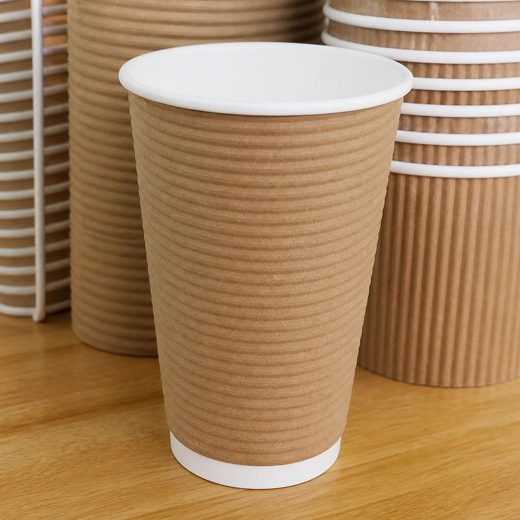 Disposable Coffee Cups 455ml Kraft Ripple Wall 500 Pack