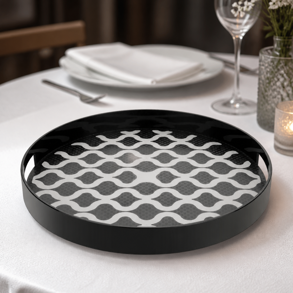 Commercial 355mm Round Non-Slip Tray with Handles