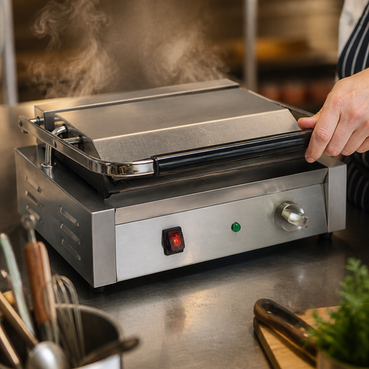 Large Commercial Ribbed Contact Grill 300 x 226mm Cooking Area