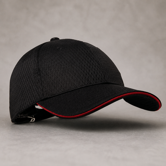 Cool Vent Baseball Cap Black with Red Trim for Uniforms