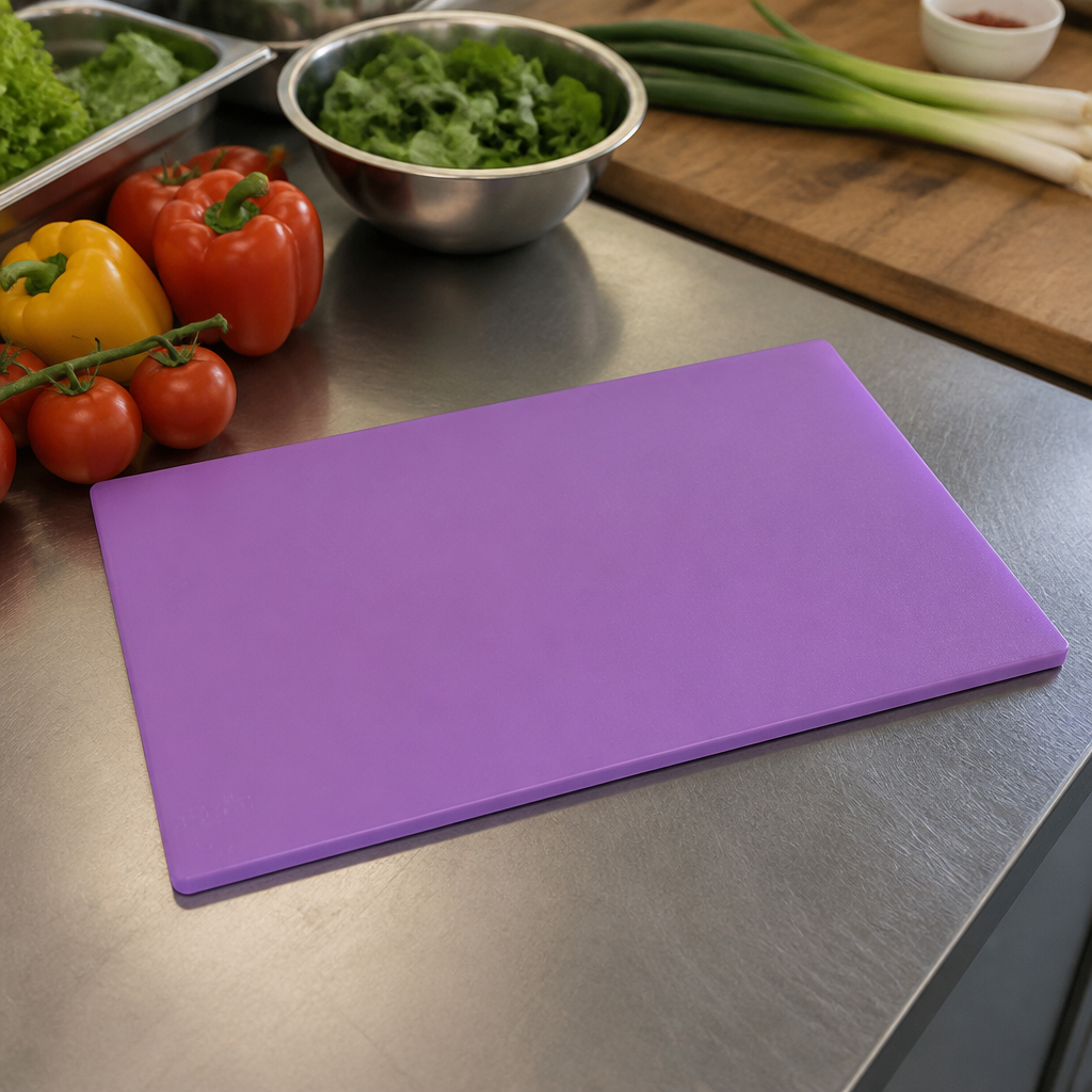 Commercial purple chopping board 450x300mm for allergen use