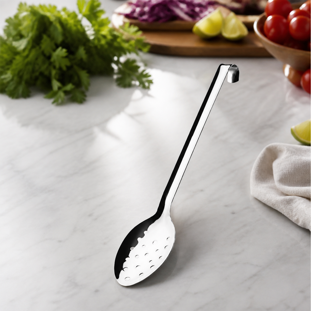 16" stainless steel perforated serving spoon with hook