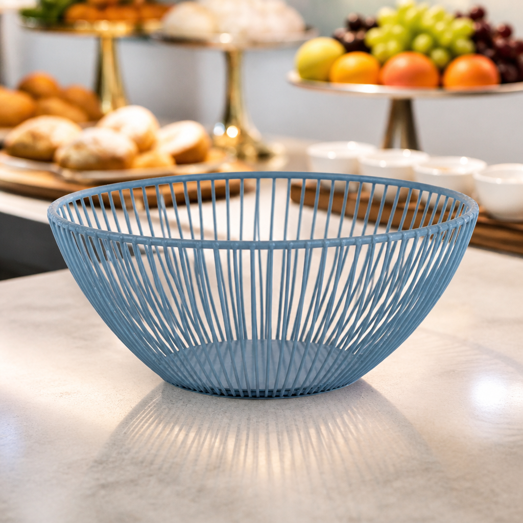 Commercial Blue Metal Fruit Bowl 200mm Ø Stackable Design