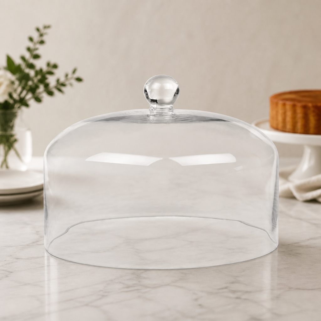 Commercial Glass Cake Stand Dome 200mm Hygienic Food Cover