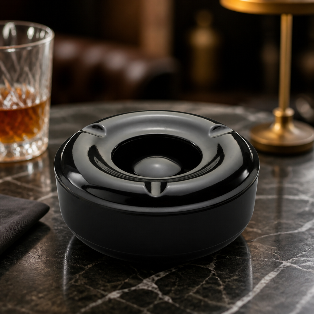 Commercial Windproof Melamine Outdoor Ashtray 140mm Black