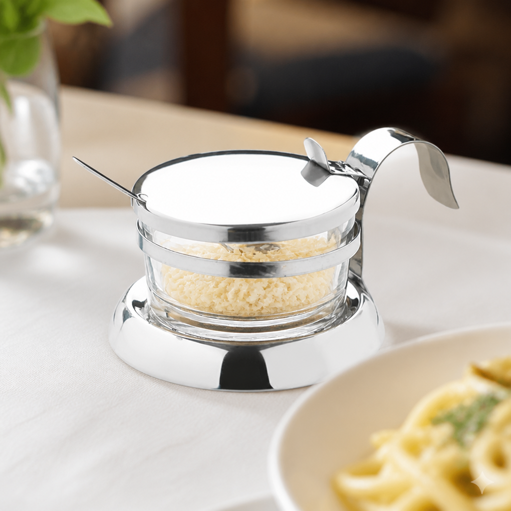 Commercial Stainless Steel Parmesan Dish with Spoon 75mm