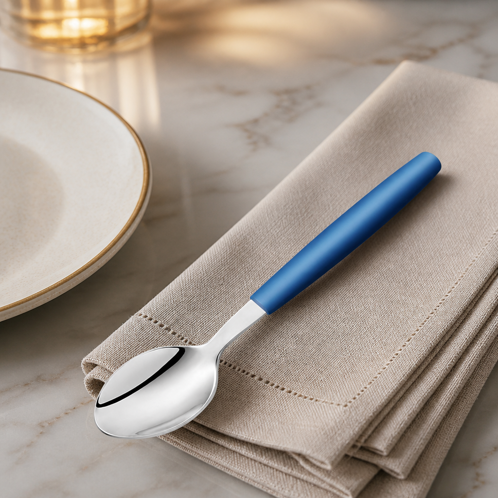 Commercial Dessert Spoons with Blue Handles 12 Pack 170mm