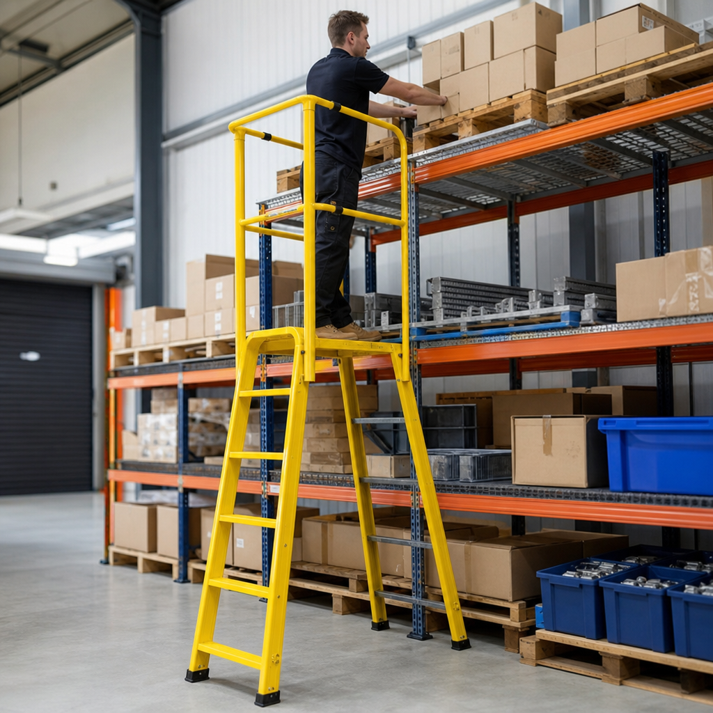 Fibreglass Safety Cage Step Ladder Platform