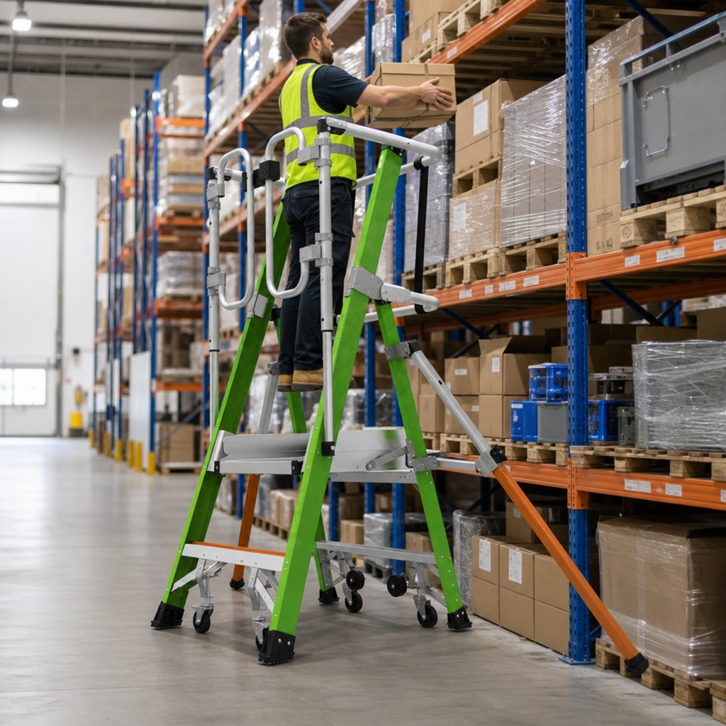 Fibreglass Safety Cage Step Ladder Platform