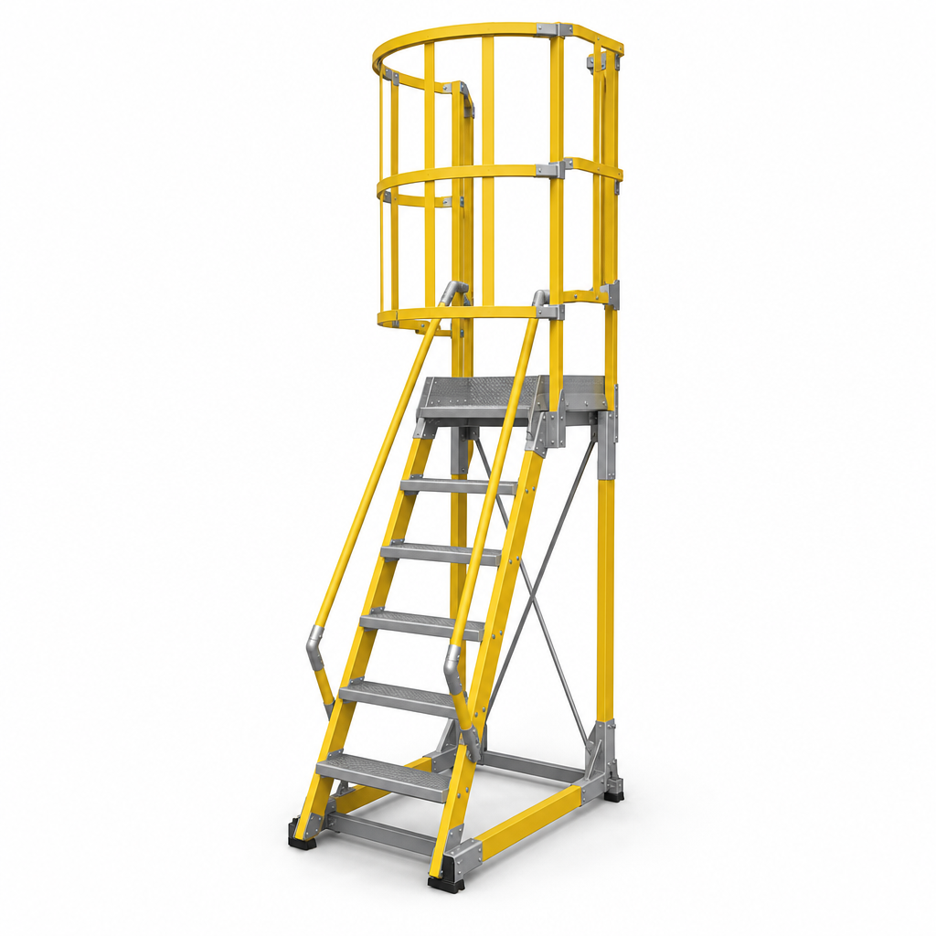 Fibreglass Safety Cage Step Ladder Platform