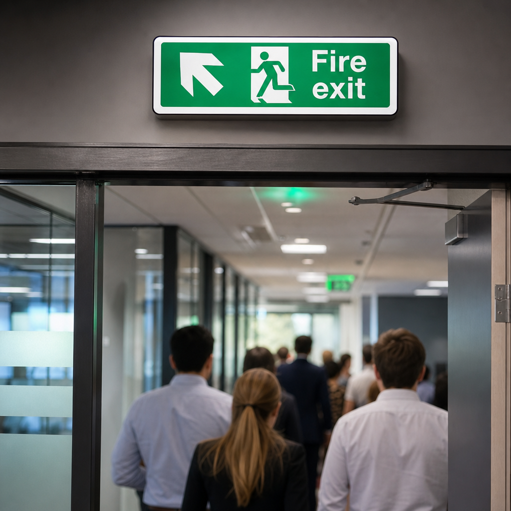 Fire Exit Arrow Up Left Safety Sign