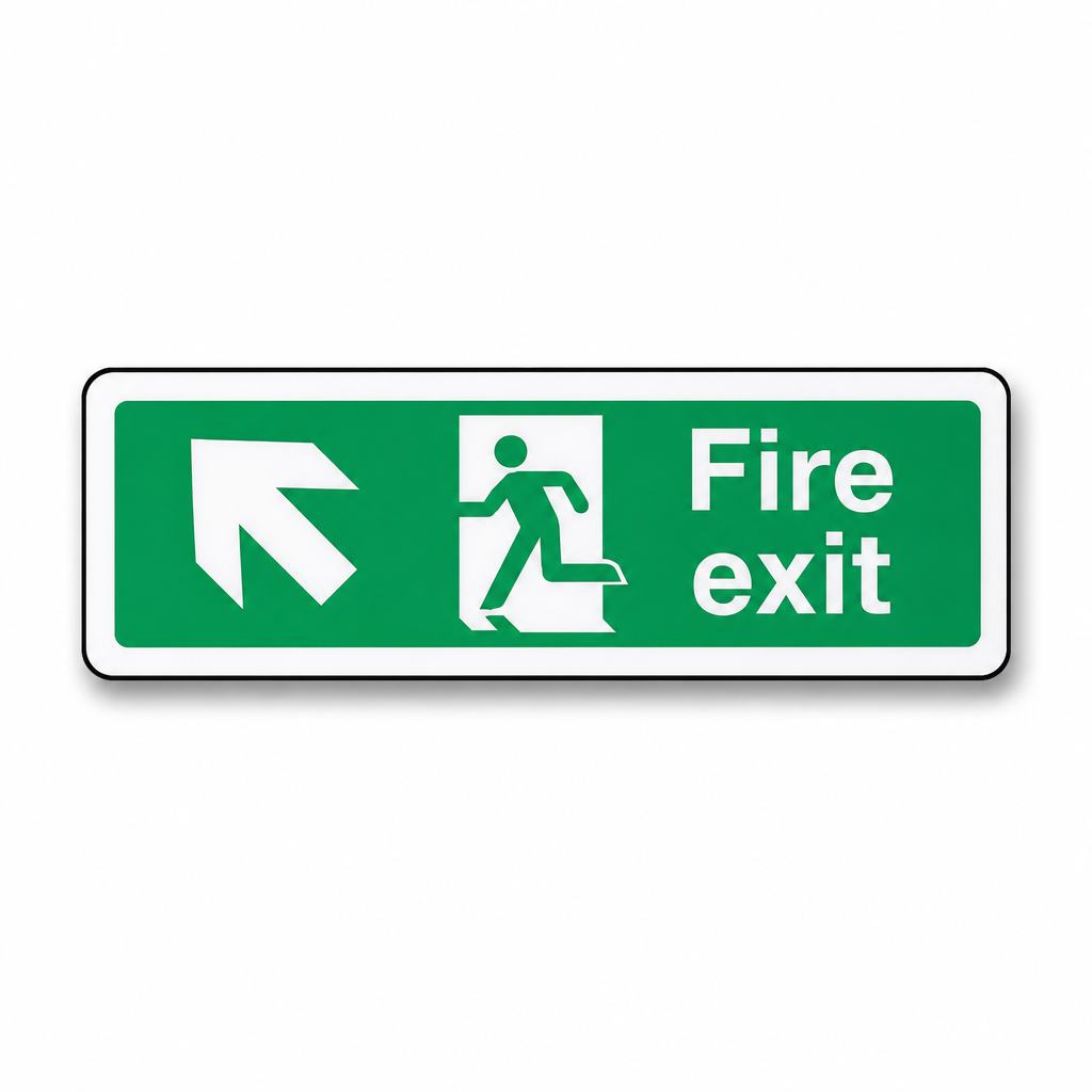 Fire Exit Arrow Up Left Safety Sign