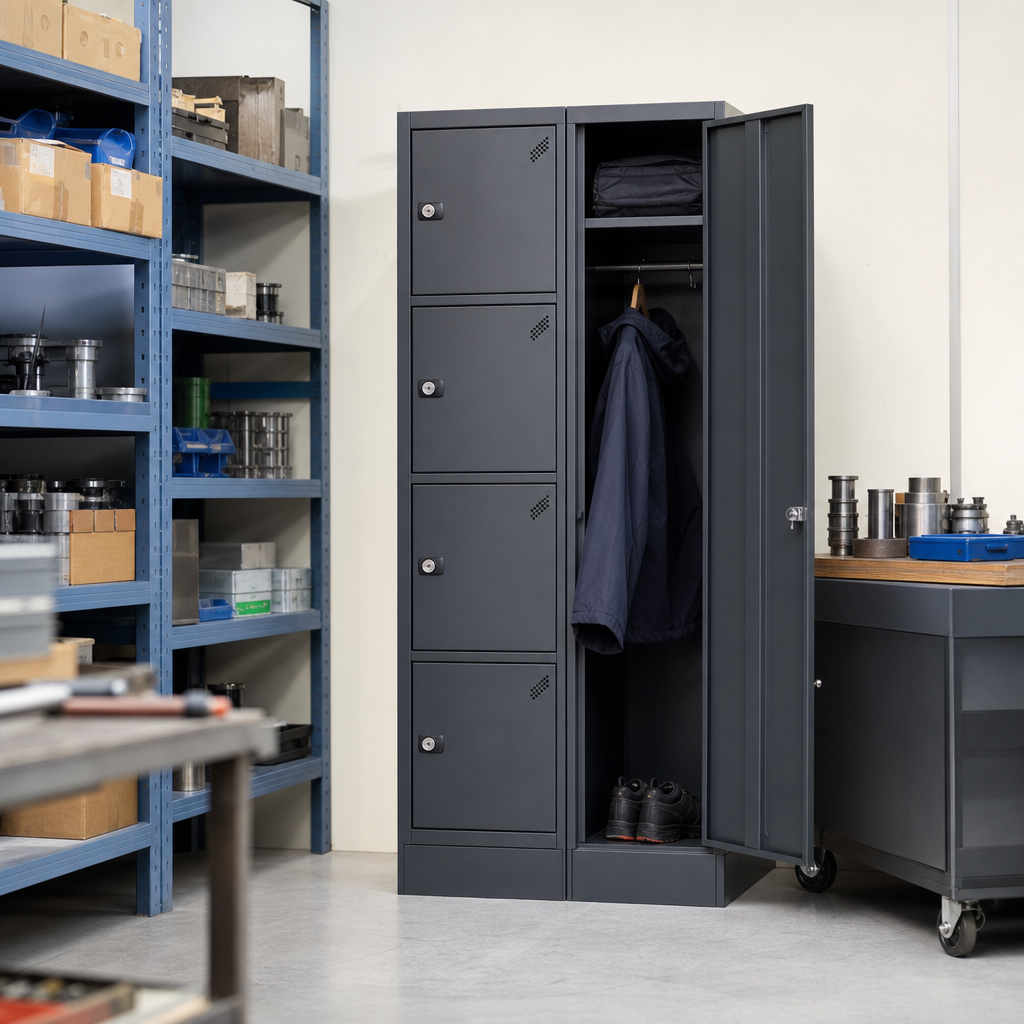 Five Compartment Steel Locker with Integrated Wardrobe