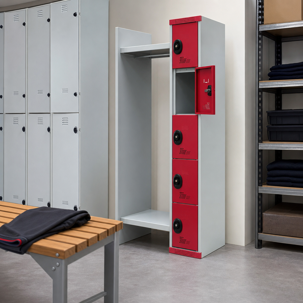 Five Compartment Steel Locker with Integrated Wardrobe