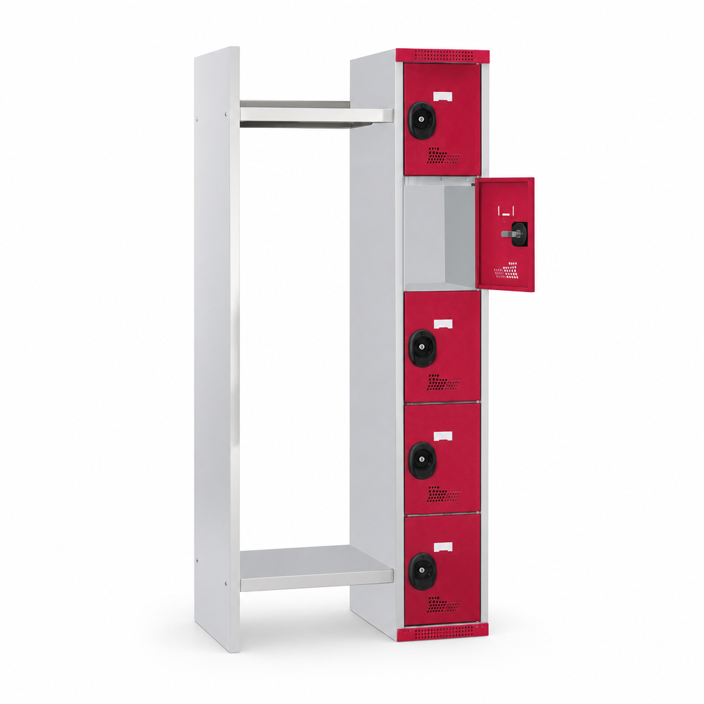 Five Compartment Steel Locker with Integrated Wardrobe