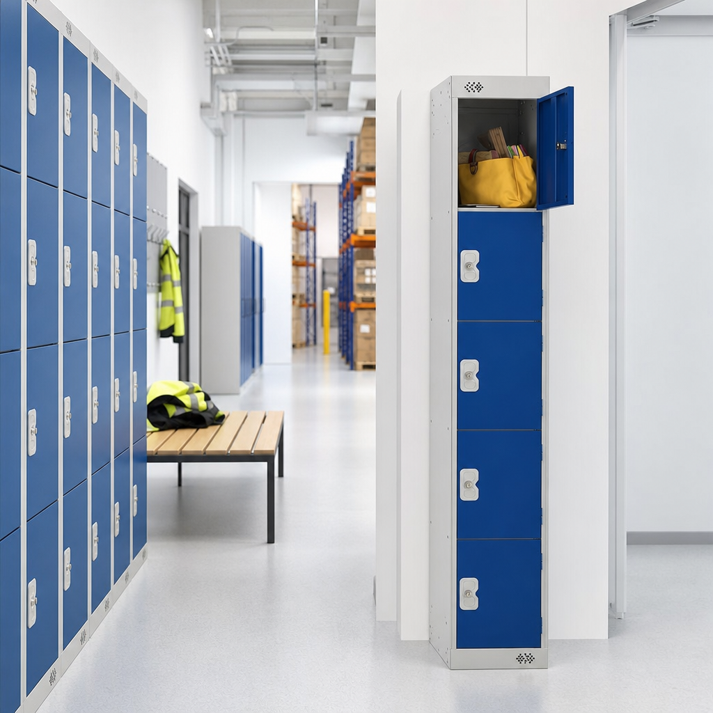 Five Door Steel Locker with Sloping Top and Nesting Design