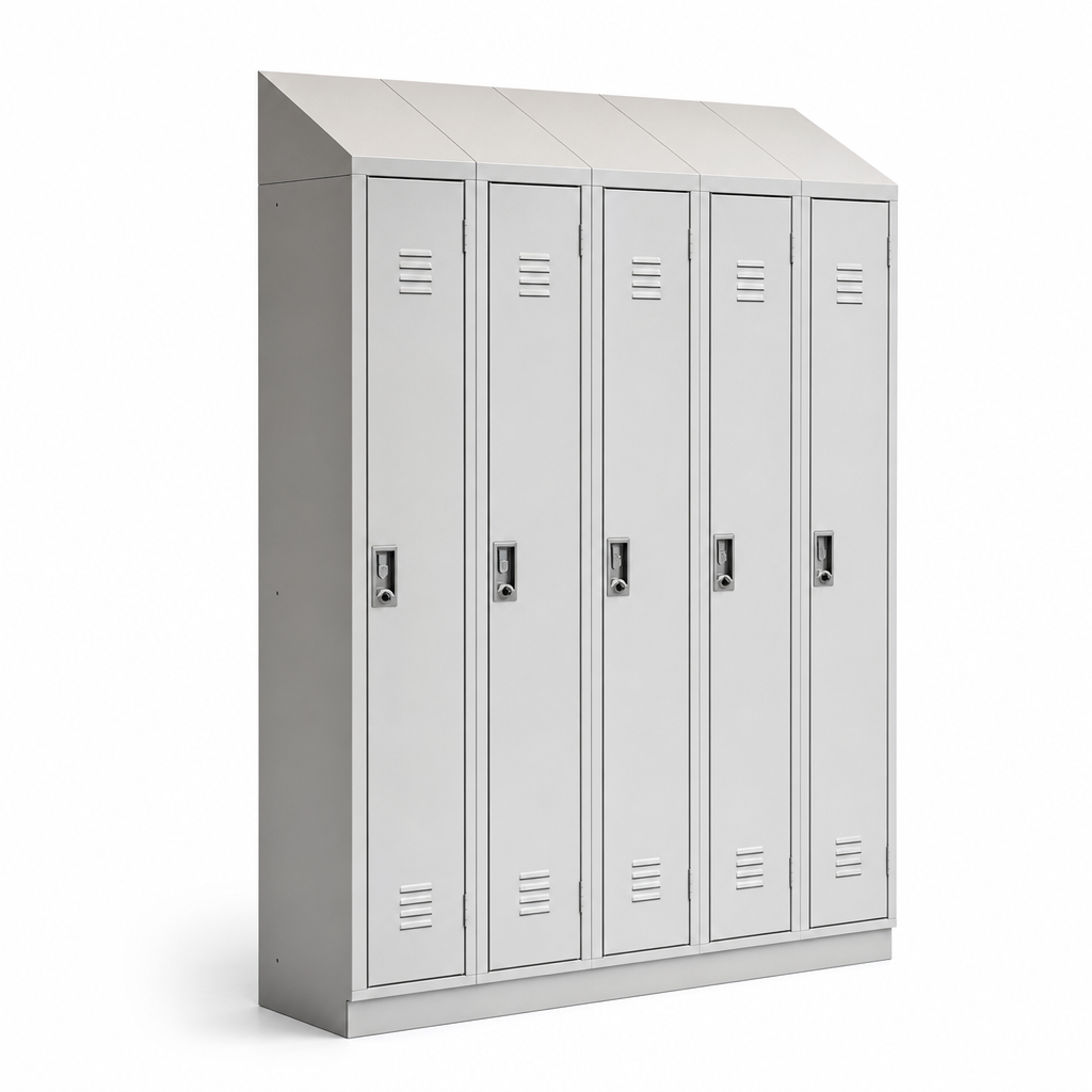 Five Door Steel Locker with Sloping Top and Nesting Design