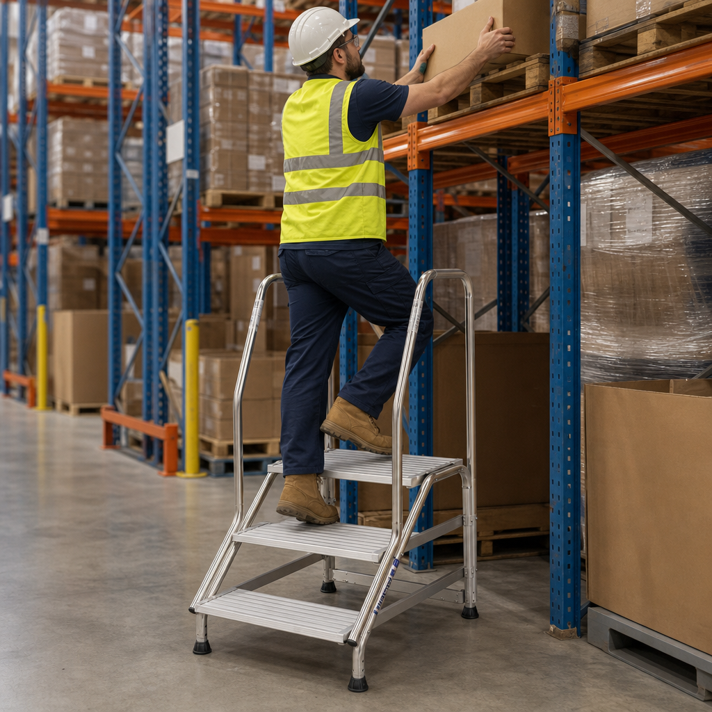 Fixed Step Stool with Dual Handrails