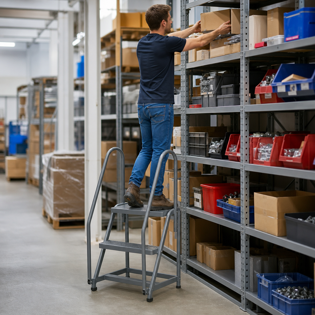 Fixed Step Stool with Dual Handrails