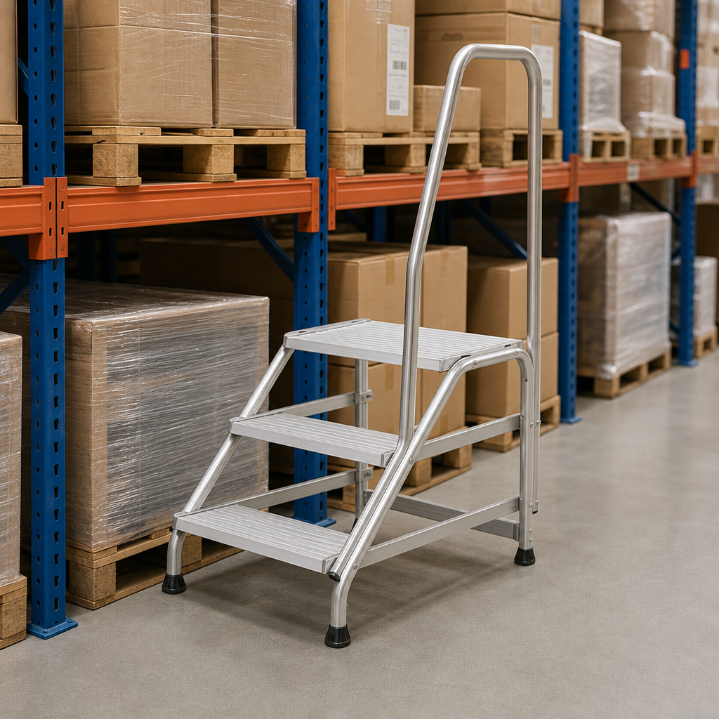Fixed Step Stool with Single Handrail