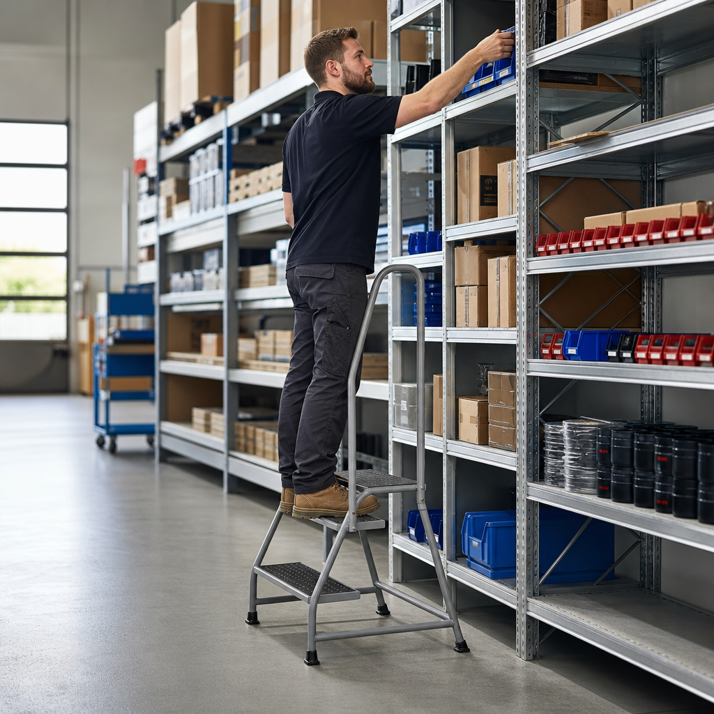 Fixed Step Stool with Single Handrail