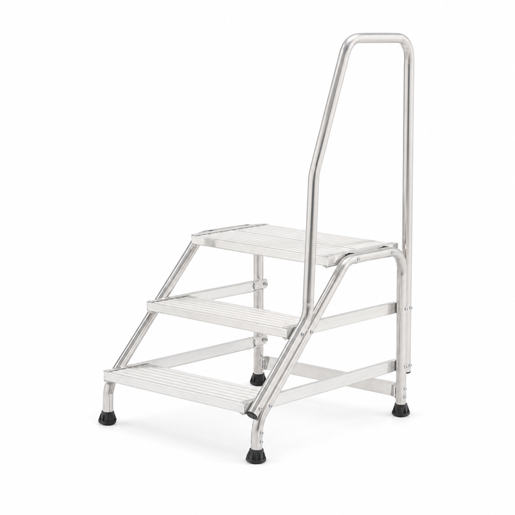 Fixed Step Stool with Single Handrail