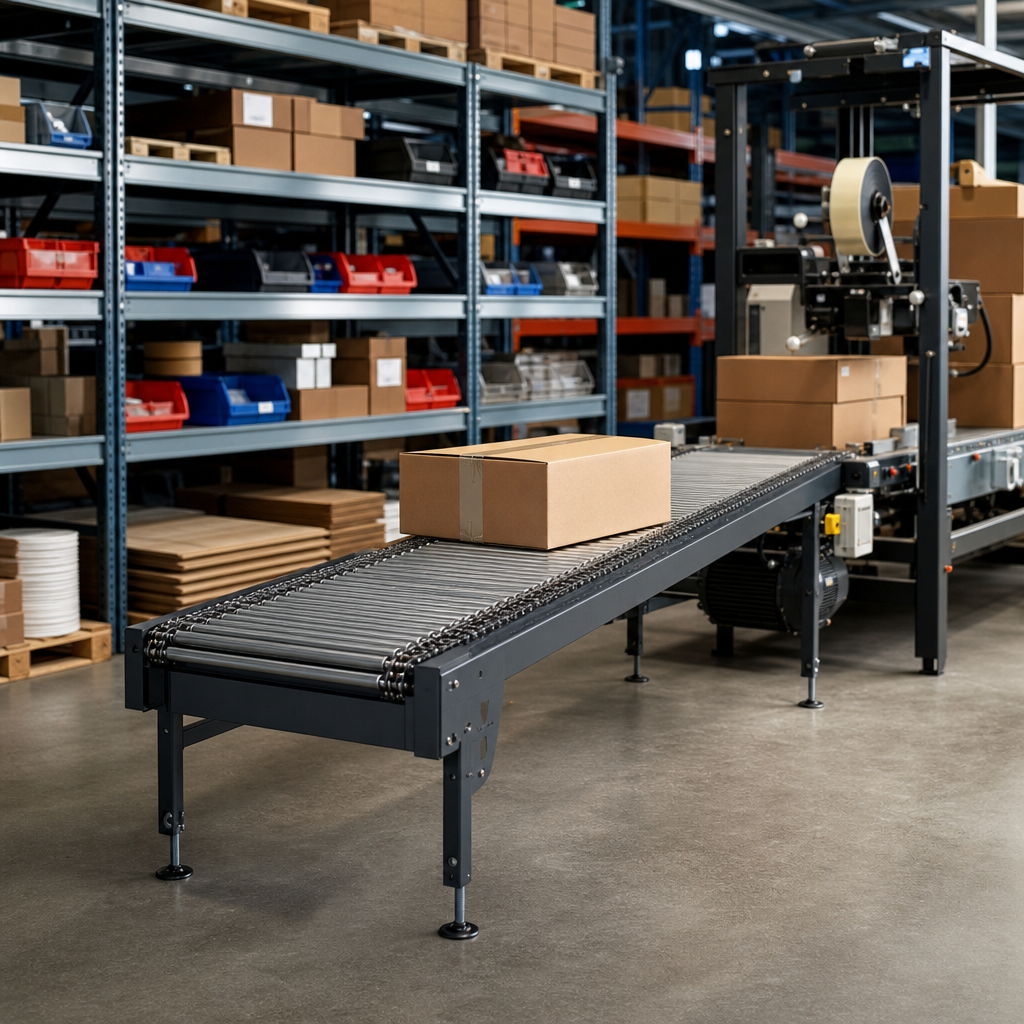 Flexible Outfeed Conveyor Belt Packaging System with Roller Chain