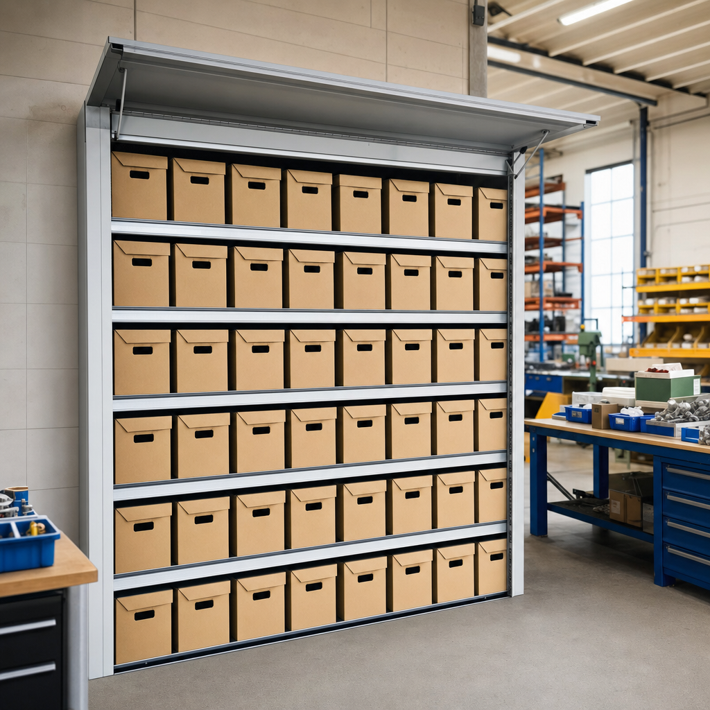 Flip Top Storage Bay with 35 Archive Boxes 1600h x 1220w