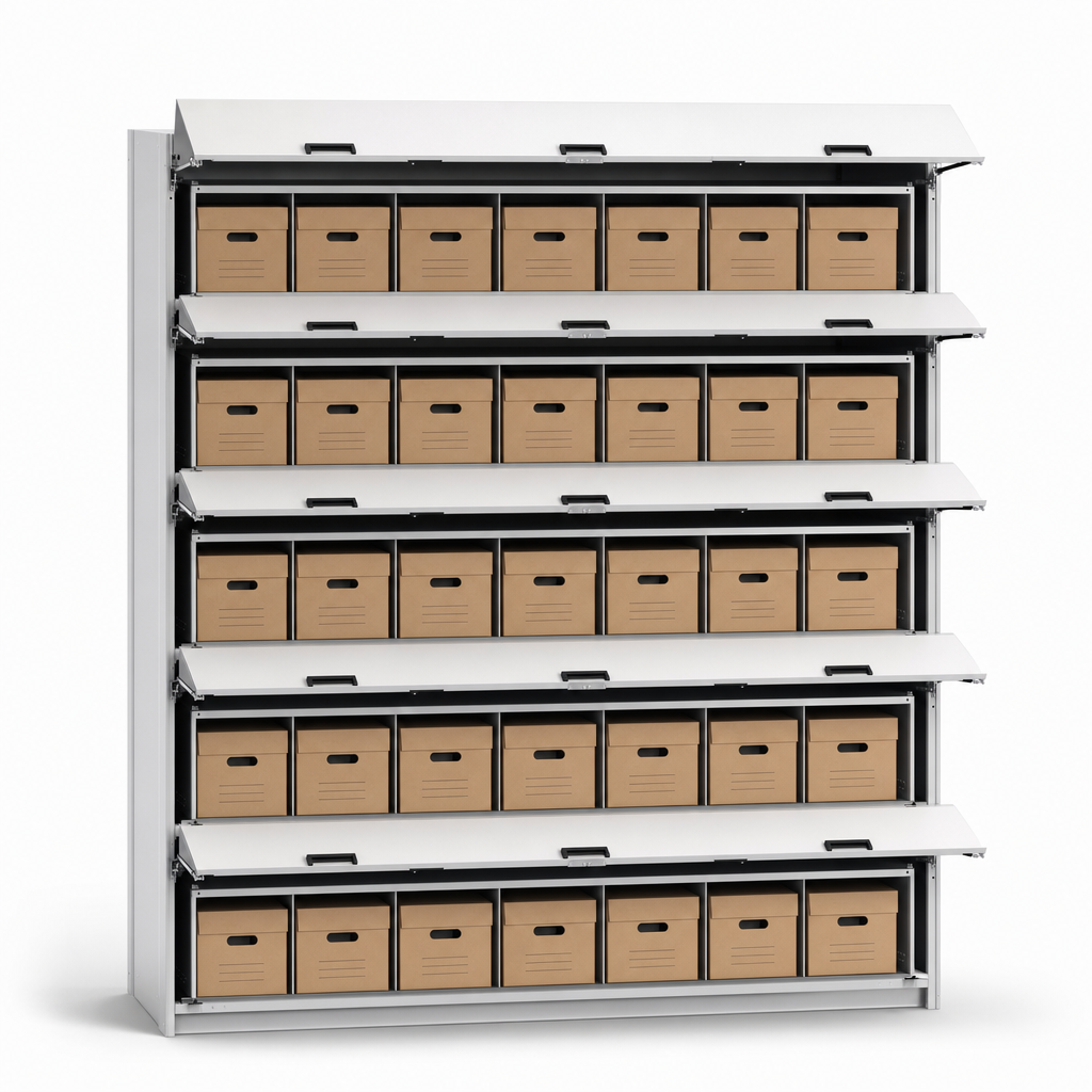 Flip Top Storage Bay with 35 Archive Boxes 1600h x 1220w