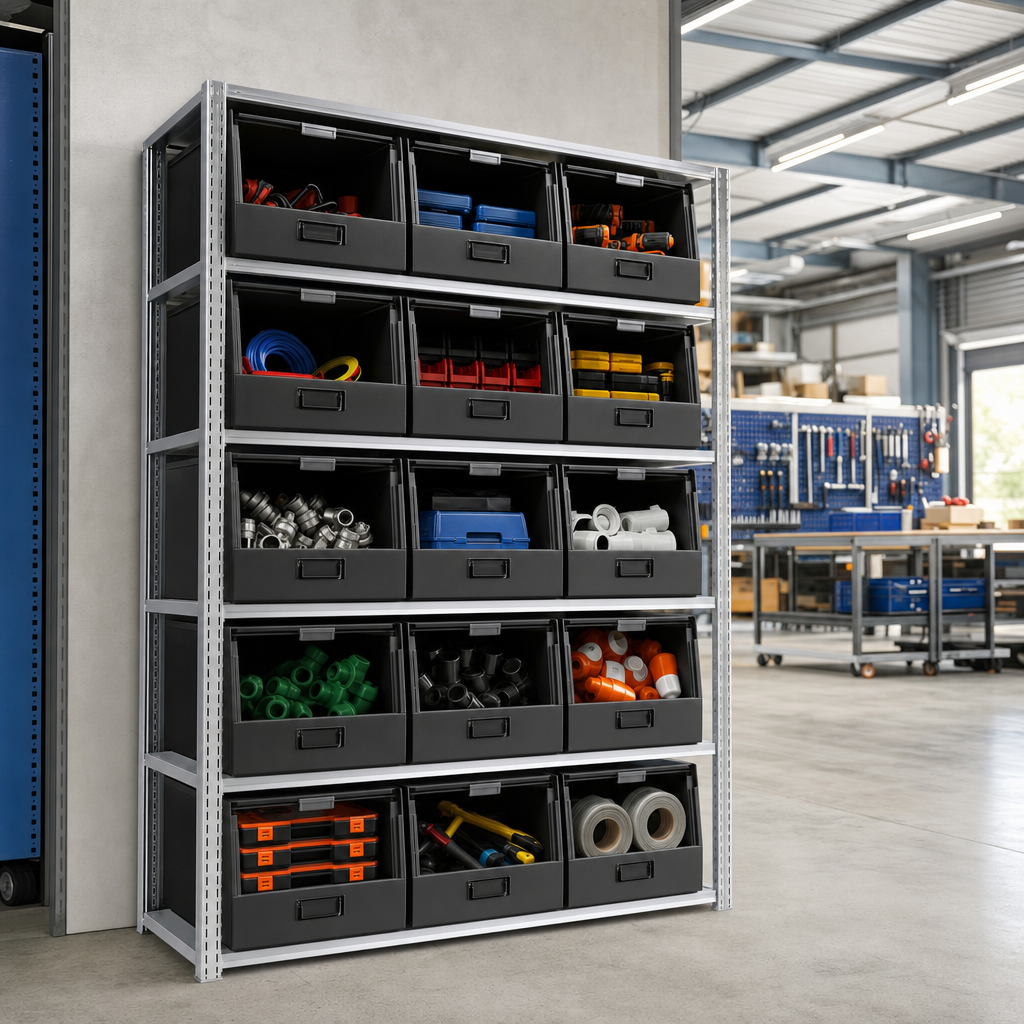 Flip Top Storage Shelving Bay with 15 Boxes