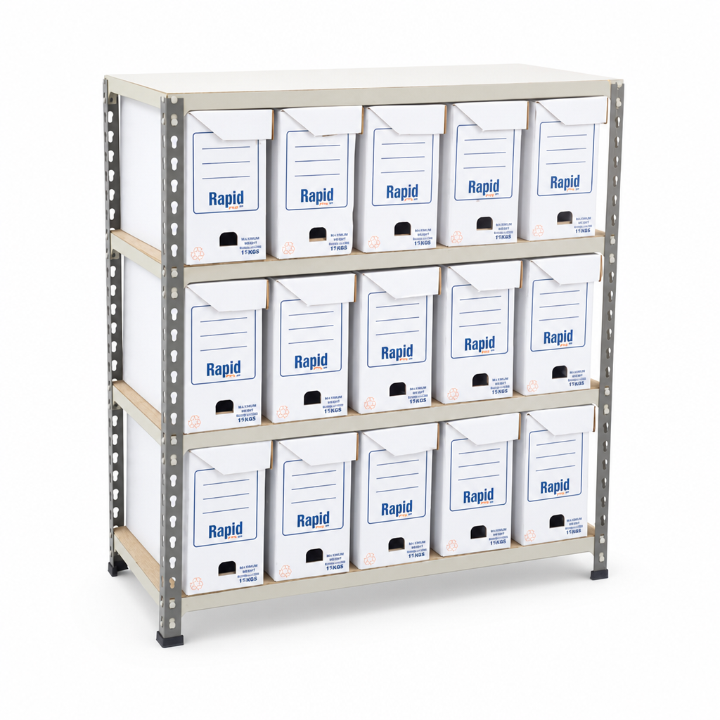 Flip Top Storage Shelving Bay with 15 Boxes