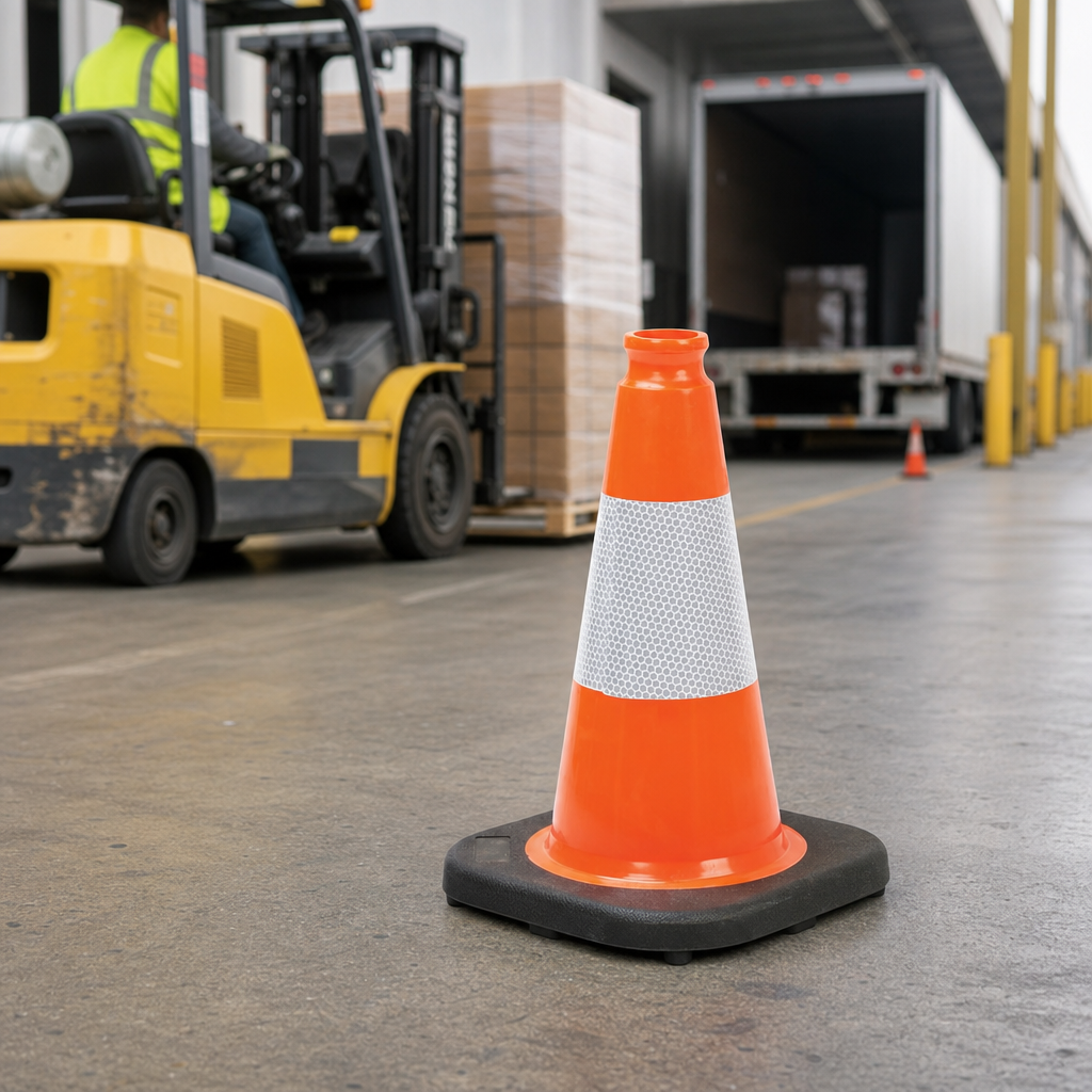 Fluorescent Orange Safety Cone with Reflective Strip 300mm